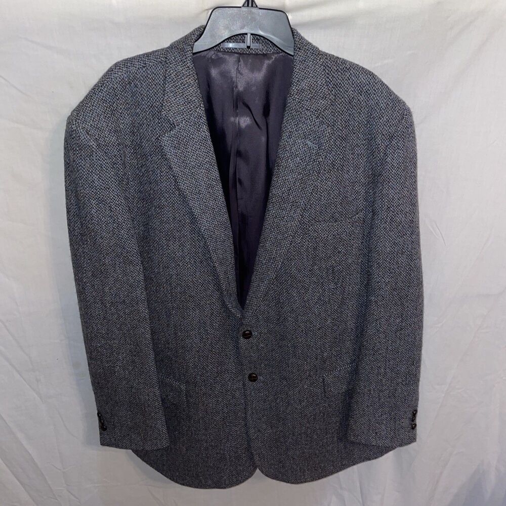Harris Tweed Men’s Dress Blazer Size 50 L Gray Wool Going Out Party Fun